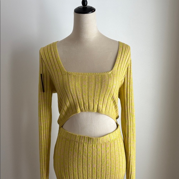 New AFRM Skye Dress in Marled Lime Ribbed Cutout Midi Size M - Picture 3 of 10